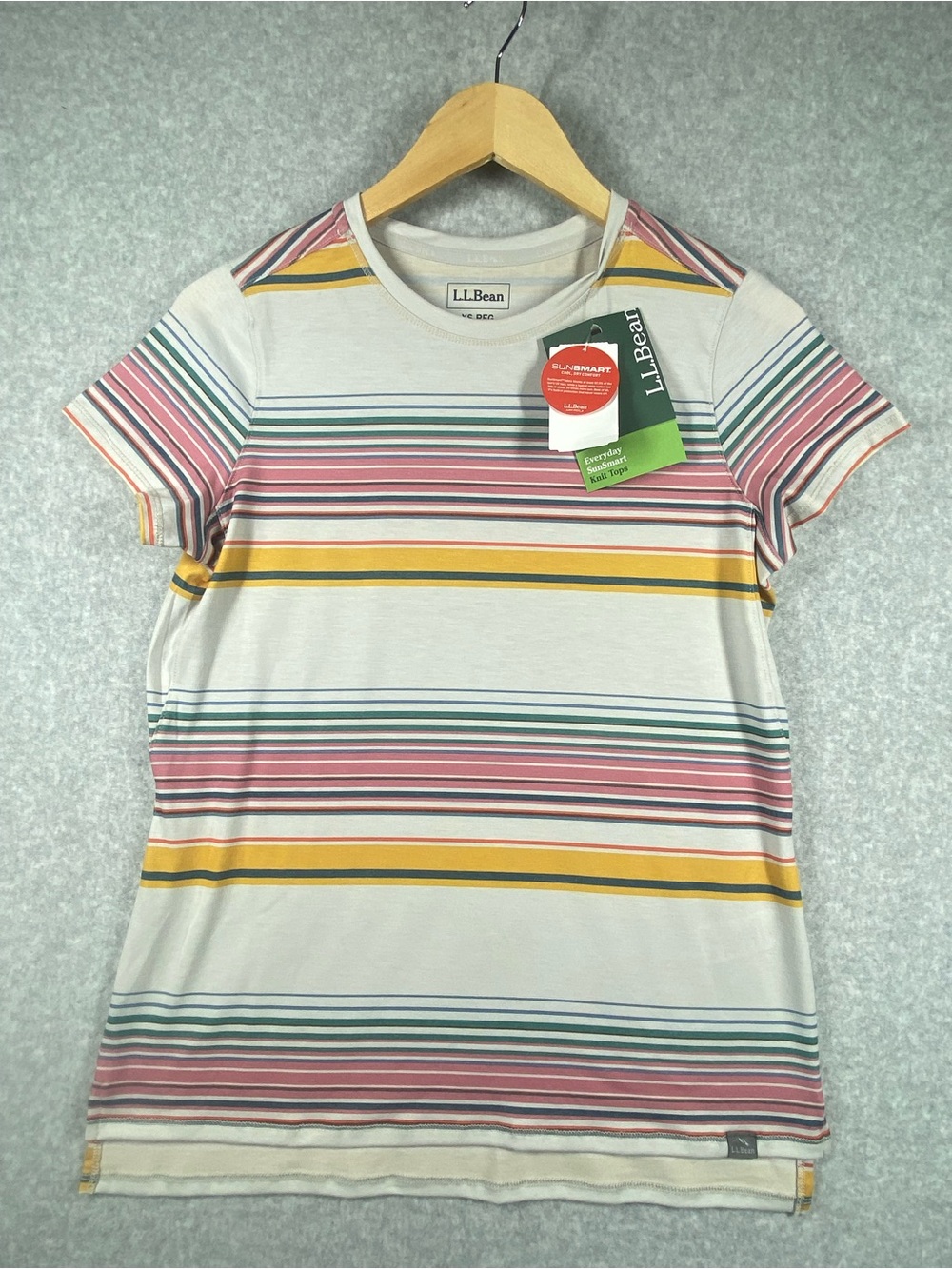 L.L. Bean women’s Multicolor Striped Short Sleeve T- shirt XS REG sunsmart NWT